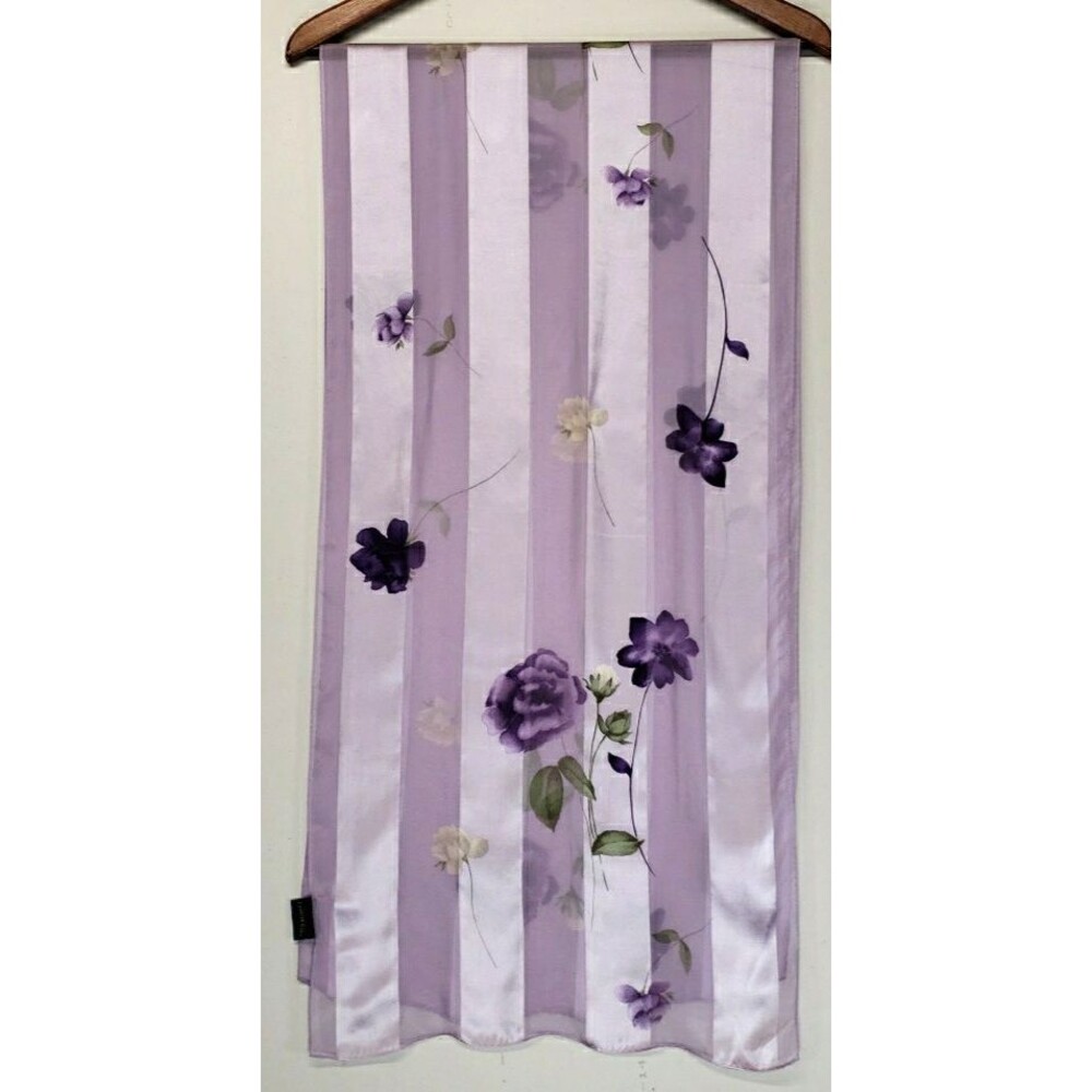Charter Club 100% Silk Scarf Purple Lavender Striped Floral